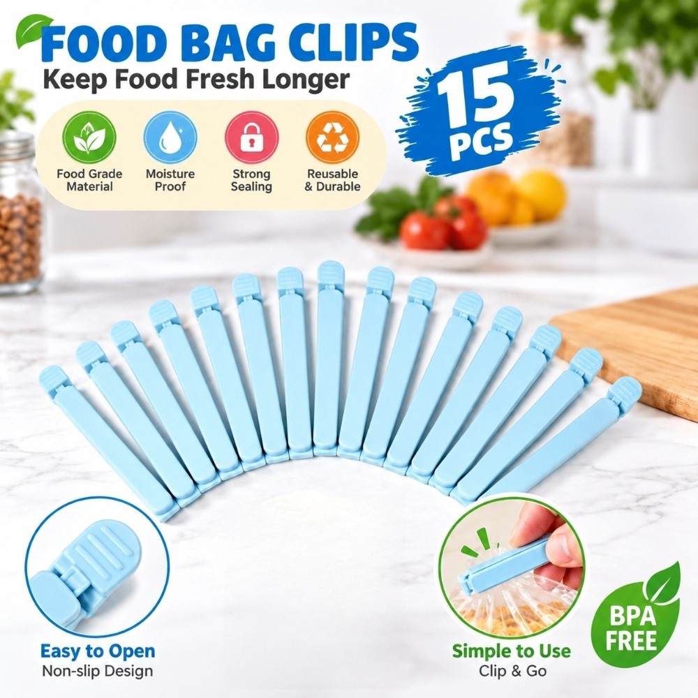 Food Storage Reusable Bags - 15 шт. пластиковых зажимов для запечатывания