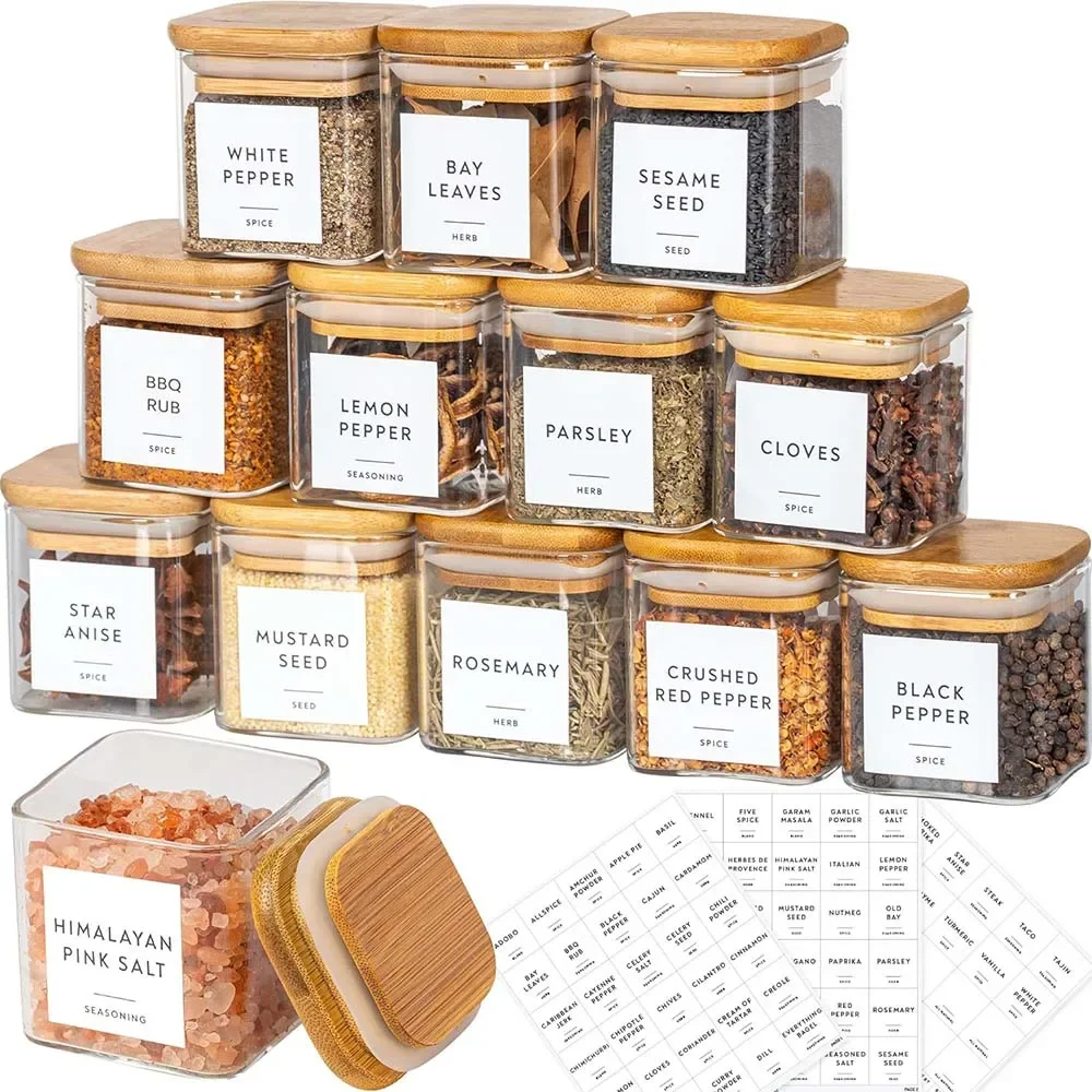 Food Storage Jar Labels - Набор стеклянных баночек для специй квадратной